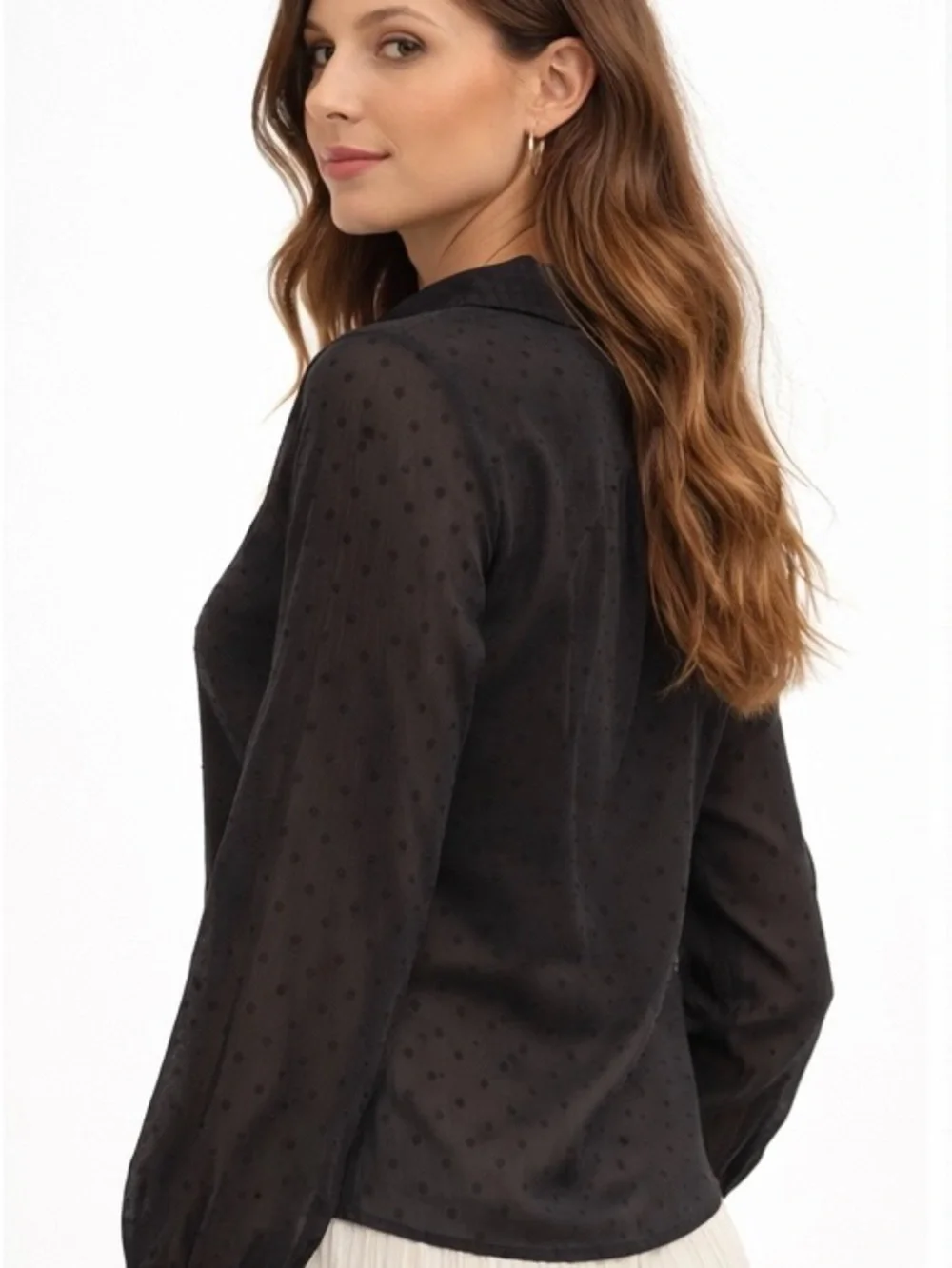 H&M Black Ruffle Dot Sheer Button-Down Blouse - Picture 3 of 3